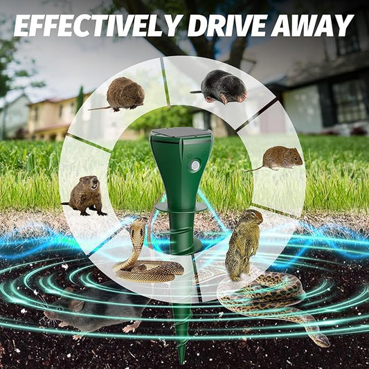 8 Packs Mole Repeller for Lawns,Solar Powered Vole Repellent Ultrasonic Pest Control Stake, Waterproof Sonic Pulse Deterrent for Gopher Vole Snake in Lawn, Garden & Yard