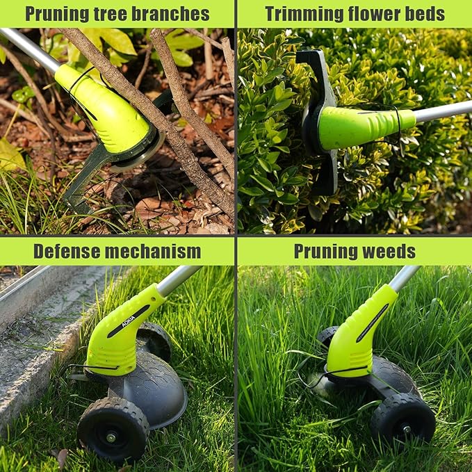 Aokia Weed Wacker Cordless for Lawn: 12V Electric String Trimmer with Wheel - Lightweight 2.0Ah Li-Ion Battery Powered for Yard, Garden, Hedge - Grass Edger with 2 Cutting Blade Types