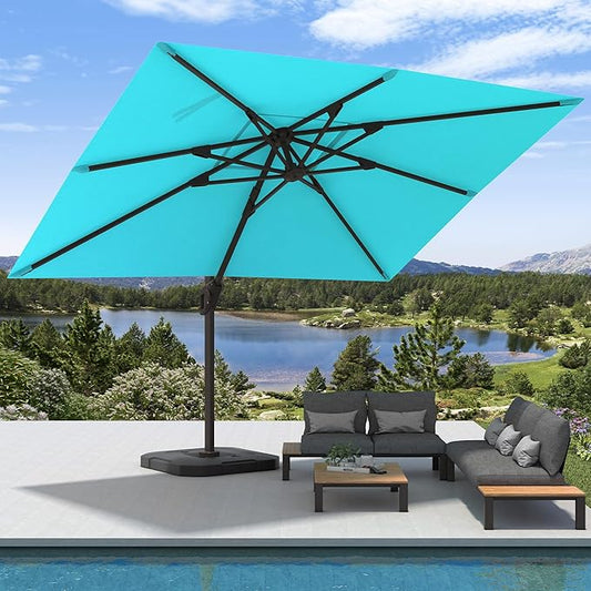 9' X 12' Cantilever Patio Umbrella with Base Included Rectangular Outdoor Large Offset Umbrellas with 7 Tilts Adjustable 360°Rotation for Deck Pool Garden Backyard, Turquoise