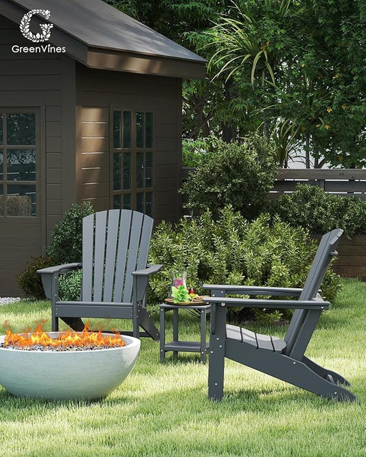 GREENVINES Adirondack Chairs Set of 4 | HDPE Plastic | Oversized Fire Pit Chair | All Weather | Grey | Poly Lumber | for Outdoor Deck Backyard Patio Garden