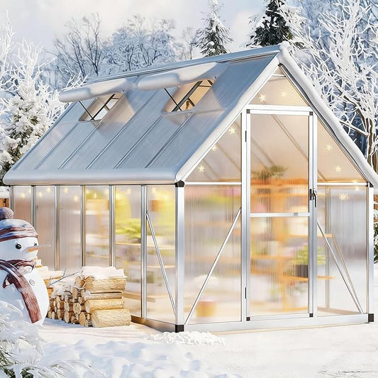 GAOMON 6x11 FT Outdoor Greenhouse with Roof Vent, Heavy Duty Aluminum Polycarbonate Greenhouses, Easy Assembly, Lockable Door, Large Walk-in Greenhouse for Patio, Backyard, Garden