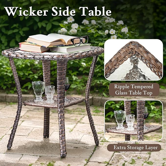 Luxury High Back Outdoor Furniture with 6-inch Extra Thick Cushions, Patio Furniture Set with Swivel Chairs, 10 PCS Wicker Conversation Set for Yard, Deck, Poolside, Brown/Grey