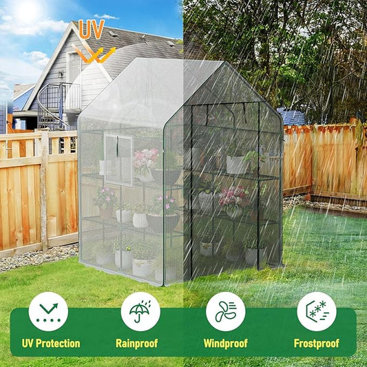 SPECILITE 56×56×78Inch Walk-in Greenhouse, Heavy Duty Small Plant House with Thicken PE Cover and Steel Frame, for Garden, Outdoors, Indoors, White