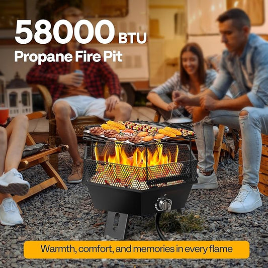 VIVOHOME Portable 58,000 BTU Propane Fire Pit with Grill, 20-Inch Smokeless Outdoor Design with Carry Bag, Tank Holder, Ideal for Patio, Backyard, Camping, Tailgating, Deck, RV
