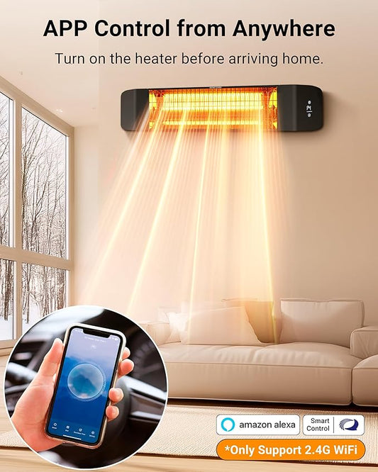 Pasapair Electric Patio Heater - Smart Infrared Indoor Heater 24H Timer with APP Control - Wall Mounted Outdoor Heater for Patio Garage - IP65 CSA Certified