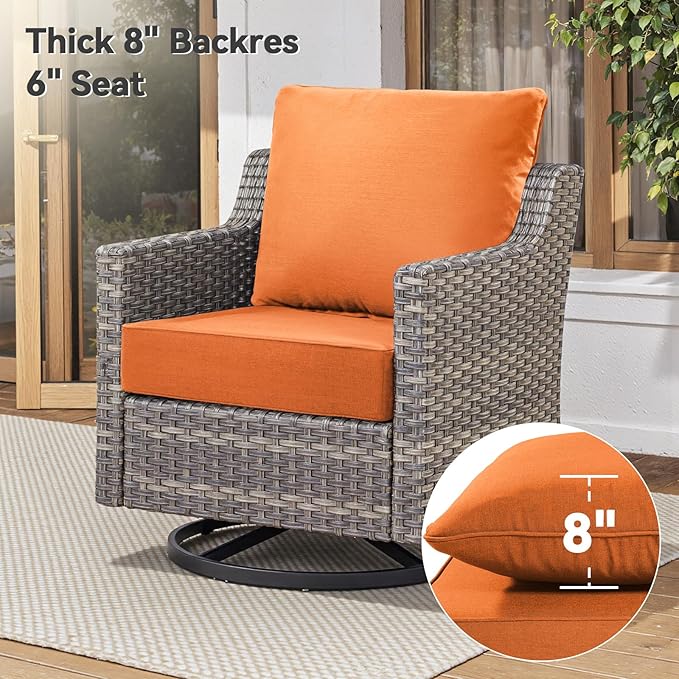 6" Thick Outdoor Cushions 24x24x6, 6-Set Deep Seat Patio Cushions with Removable Cover, Waterproof & Fade Resistant Replacement for Wicker Chair, Loveseat, Sofa - Orange
