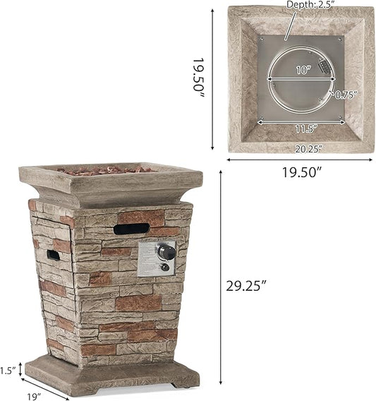 Propane Fire Pit Table, 19.5" MGO Firepits for Outside, Column Gas Fire Pit for Outside Patio, Propane Fire Table with Lava Rocks for Patio, Backyard, 40,000 BTU,Tank Inside, Stone Gray
