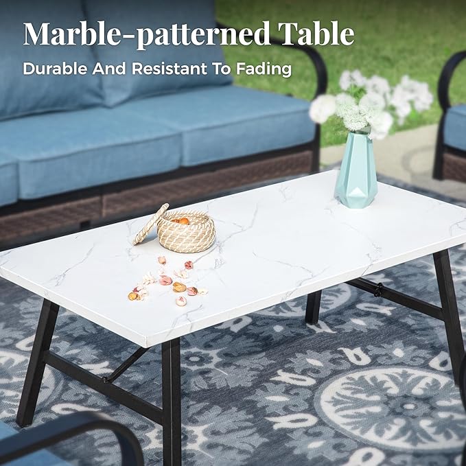 Patio Furniture Set with Coffee Table, Outdoor Conversation Set with 2 x Swivel Chairs, 1 x 2-Seat Sofa, 1 x 3-Seat Sofa for Lawn Garden Backyard, Navy Blue