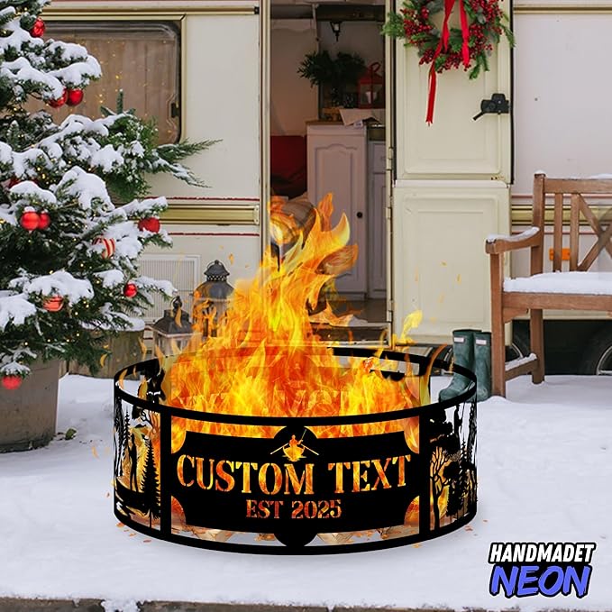 Personalized Fishing Fire Pit Ring 360 Degree, Custom Outdoor Fisherman Round Firepit, Pits Gifts for Wood Burning, Fireplace, Camping Essentials, Bonfire, Raised Garden Bed