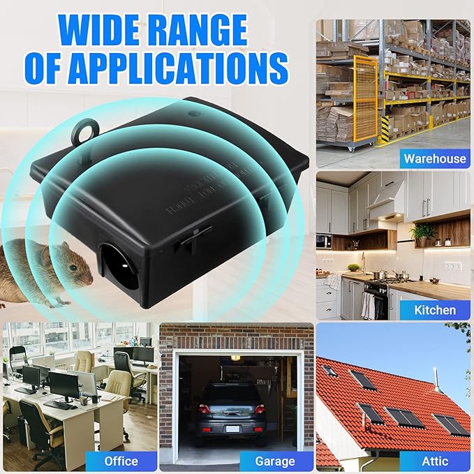 Qualirey 10 Pack Rat Bait Stations Large Rodent with Key Reusable Mouse Stations Mice Blocks Heavy Duty Boxes for Outdoor Rodents Mice Blocks, Bait Not Included, Black (9.8 x 7.5 x 3.9 Inches)