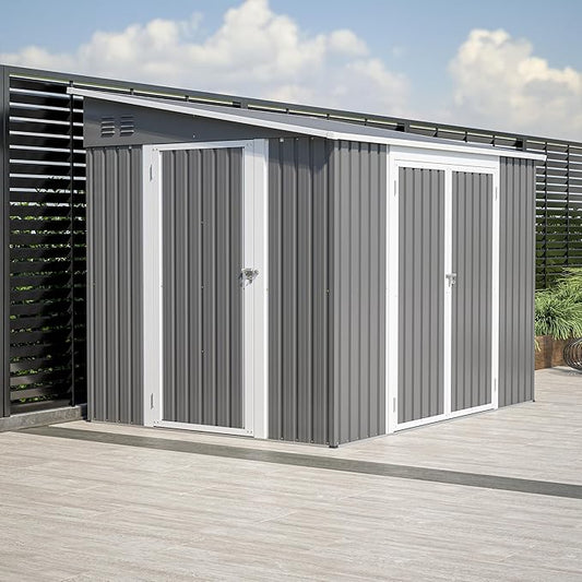 8x6 FT Outdoor Storage Shed W/Adjustable Lockable Double Side Doors,Metal Shed W/Floor Frame & 2 Air Vents,Garden Tool House W/Updated Frame Structure,for Backyard Patio Lawn,Gray