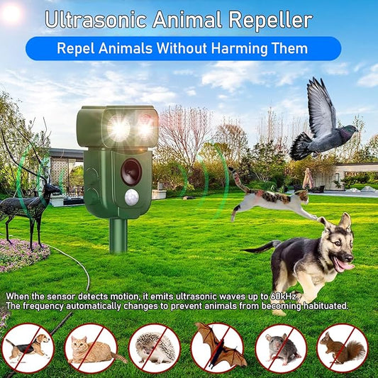 Solar Ultrasonic Animal Repeller, Outdoor Cat Deterrent with Motion Sensor, Waterproof Fox Repellent, Humane Pest Control for Dogs, Rats, Birds (1 Count (Pack of 1))