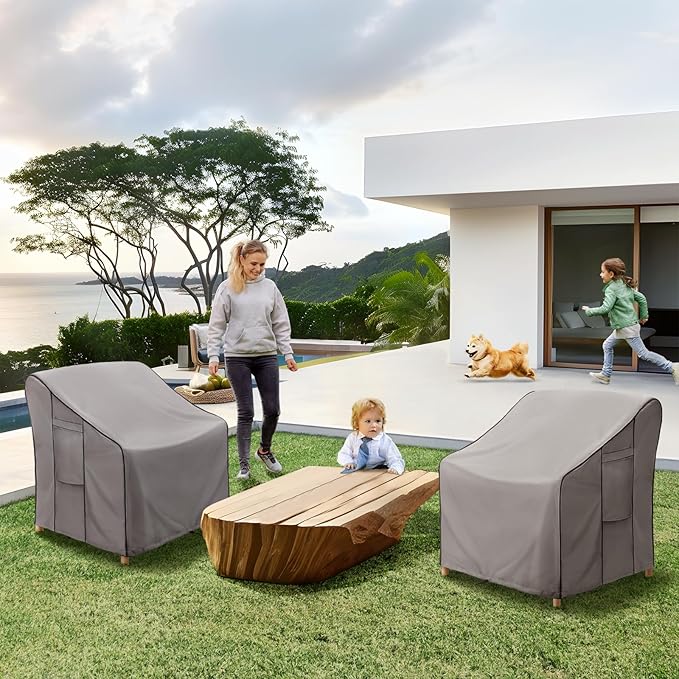 KylinLucky outdoor Furniture Covers Waterproof 33.5W x 31.5D x 36H inches 2 Pack, Lawn Patio Chair Cover Cloudy Grey