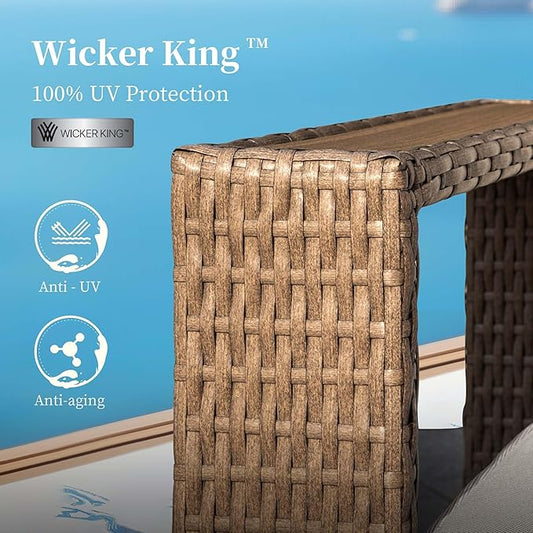 8 Pieces Patio Furniture Set,Outdoor Rattan Wicker Sectional Sofa with 10''Ultra-Thick Cushions,All Weather Patio Conversation Set for Lawn Garden Backyard,Beige