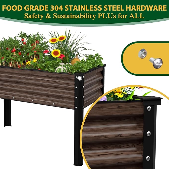 Galvanized Raised Garden Bed with Legs, 48" W x 24" D x 32" H Large Metal Elevated Raised Planter Box with Drainage Gaps for Backyard, Patio, Balcony, 507lbs Capacity, Rustic