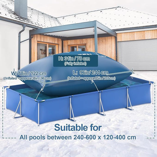 Pool Pillow 4 ft. x 8 ft. Double Sealed Pool Pillows for Above Ground Pools Cover Winterizing, Heavy Duty Pool Pillows Float, Extra Durable 0.4 mm PVC Winter Pool Air Pillow with 6 18-Foot Ropes