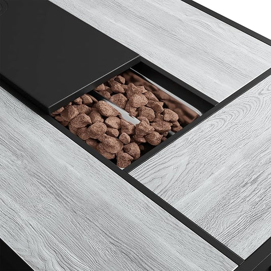 Aoxun 42" Propane Fire Pit Table Ceramic Top, 60000 BTU Outdoor Patio Heater with Lava Rocks, Rectangle Gas Fire Pits for Outside Patio with Removable Lid, Black
