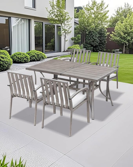 SEEHILL Patio Dining Chairs Set of 4, Aluminum Outdoor Dining Chairs with Polyester Seat Cushions, Deep Seating Outdoor Chairs for Table, Sturdy Patio Furniture Set for Deck, Garden, Pool, Limed Oak