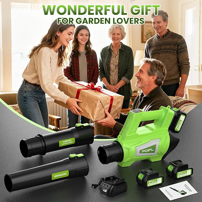 Leaf Blower Cordless, 750CFM 240+MPH Brushless Powerful Electric Leaf Blower with 2x4.0Ah Batteries & Fast Charger,Shoulder Strap,6-Speed Modes,Lightweight Leaf Blowers for Lawn Care Leaves Dust Snow