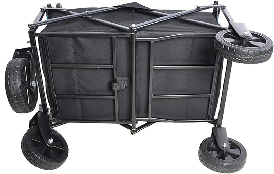 Collapsible Folding Wagon Garden Shopping Beach Cart,Heavy Duty Utility Buggy with Big Wheels,Adjustable Handle and Cup Holder,for Sand,Camping,Outdoor,30.31",Black