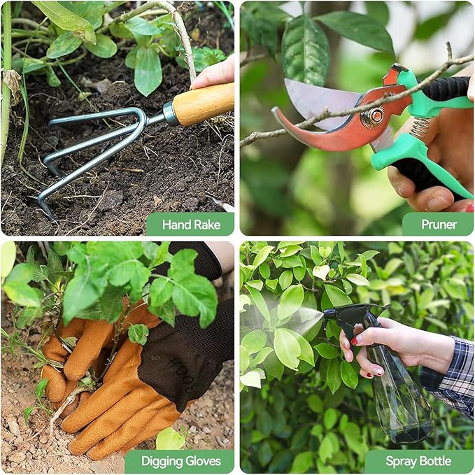 Gardening Tools 9-Piece Heavy Duty Garden Hand Tools with Fashion and Durable Garden Tools Organizer Handbag, Rust-Proof Garden Tool Set, Ideal Gardening Gifts for Women (Purple)