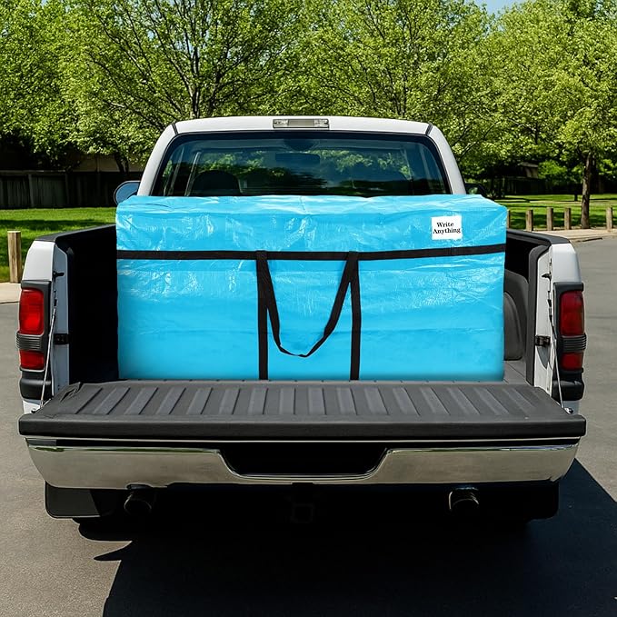 Windyun 4 Pack 69 Gallon Extra Large Storage Bags XXL Moving Bags with Zipper Handles Heavy Duty Jumbo Big Tote Box for Christmas Tree Storage 4, 5, 7.5, 9, 10, 12 ft Skeleton College Dorm(Lake Blue)