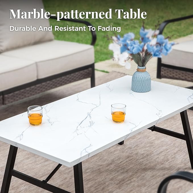 Patio Furniture Set with Coffee Table, Outdoor Conversation Set with 2 x Swivel Chairs, 1 x 2-Seat Sofa, 1 x 3-Seat Sofa for Lawn Garden Backyard, Beige