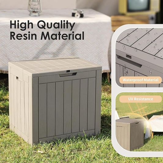 DRATO Deck Boxes, 31 Gallon Outdoor Storage Box for Patio Cushion, Garden Tools, Waterproof and UV Resistant, Lockable (Grey)