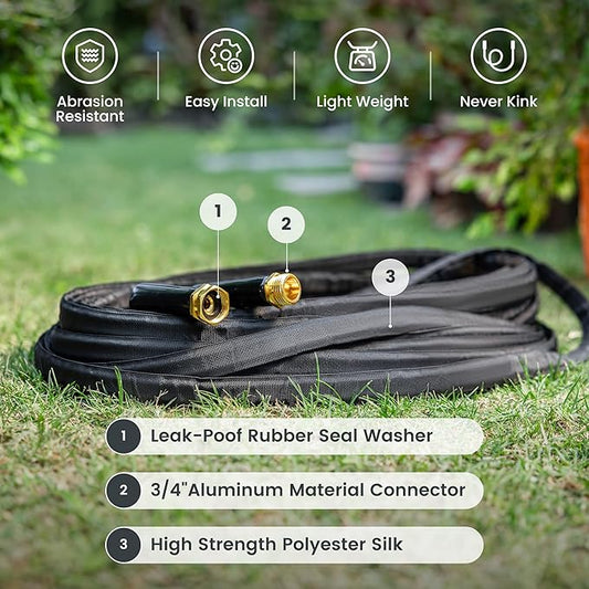 Giraffe Tools Garden Hose 50FT Lightweight Lay Flat Water Hose Kink Free Flexible Hose with 9 Spray Function Nozzle(Black)