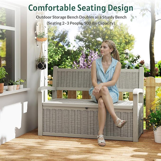 70 Gallon Storage Bench Deck Box,Patio Storage Benches with Armrest, Lockable Bench Outside, Waterproof for Pool Patio Garden (Grey)