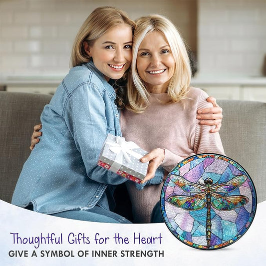 FLAGWIX Dragonfly Gifts for Women Men - Stained Glass Window Hanging 8 in - Dragonfly Garden Decor for Yard Decorations Outdoor, Dragon Fly Sun Catchers Indoor Window for Home Garden Decor