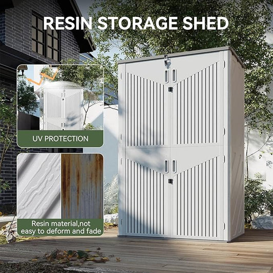 Aoxun 64 Cu.Ft Outdoor Storage Shed with Floor, Waterproof Horizontal Resin Cabinet for Garage Storage, Pool Storage, Bike Shed, Garden Shed