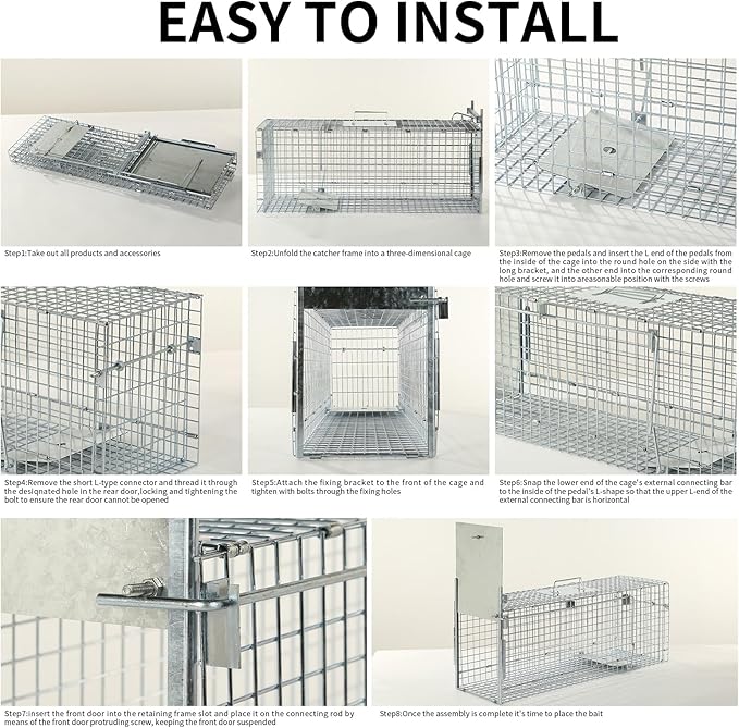 32 Inch Animal Trap Cage,Folding Live Animal Trap Cage for Stray Cats,Raccoons,Armadillos and Rabbits