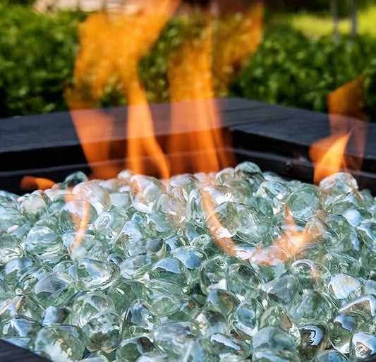 Fire Glass Diamond 1 Inch Fire Pit Glass Rock for Gas or Propane Fire Pit (10 Pounds Crystal White) Gift Package