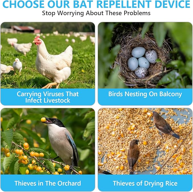 2025 4 PCS Ultrasonic Bat Repellent - Keep Bats Away from Attic, Porch & House | Rechargeable Bat Deterrent for Indoor & Outdoor Use | Safe for Humans and Pets