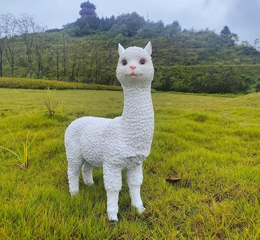 HOUDE Outdoor Alpaca Statues, Courtyard Garden Decoration, Modern Minimalist Style Animal Ornaments, Sun Resistant and Waterproof Balcony Lawn Decoration, Creative Gifts (White)