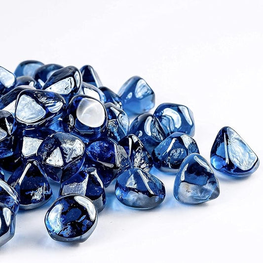 Fire Glass Diamond 1 Inch Fire Pit Glass Rocks for Propane or Gas Fire Pit 10 Pounds, Sapphire Luster(Gift Package)