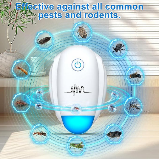 Upgraded Ultrasonic Repeller, Indoor Ultrasonic Repellent, Electronic Plug in Pest Control for Bugs,Mosquito,Roach, Ant, Rodent, Mouse, Spider Repellent for House, Warehouse, Garage (White)