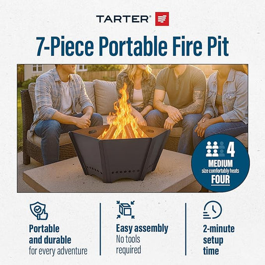 Tarter Medium Outdoor Fire Pit - 7-Piece Hexagonal Wood Burning Fireplace for Camping & Bonfires - Portable & Easy Assembly Design - Heavy Duty & Durable Sheet Steel, Powder Coated Finish