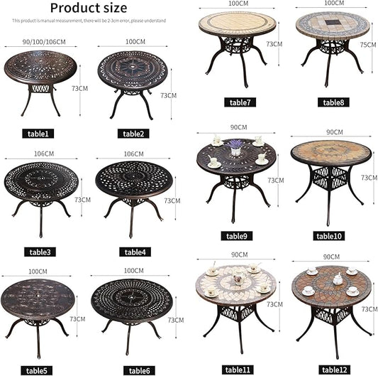 FAPOLITE Outdoor Table Cast Aluminum Round Patio Table with Umbrella Hole All Weather Outdoor Dining Table for Lawn Garden Backyard (100cm Square Lattice Round Table)