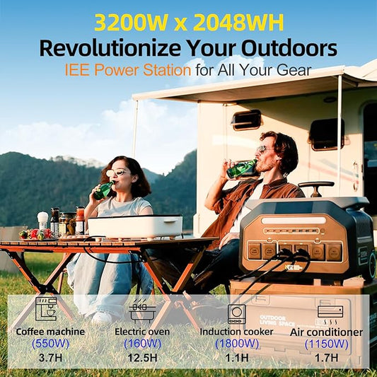 IEE P3200 Portable Solar Generator, 3200W/2048Wh Solar Power Station with 4 * 3200W AC Outlets(6400W Peak), 1800W Fast Charging, APP Control Emergency Power Station for Home, Camping & RVs