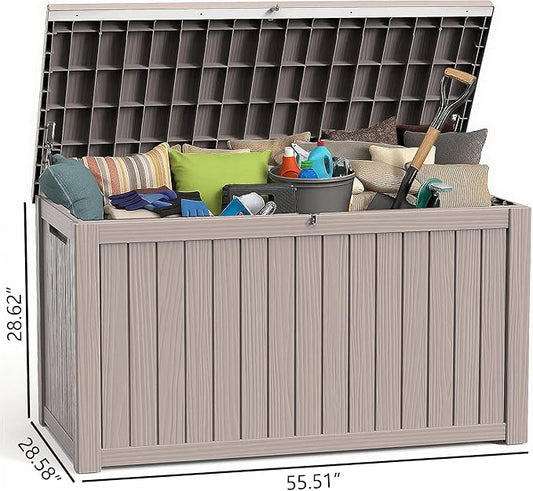 200 Gallon Deck Box Large Outdoor Storage for Patio Furniture,Outdoor Cushions,Garden Tools and Pool,Supplies,Waterproof,Resin,Lockable(Grey)