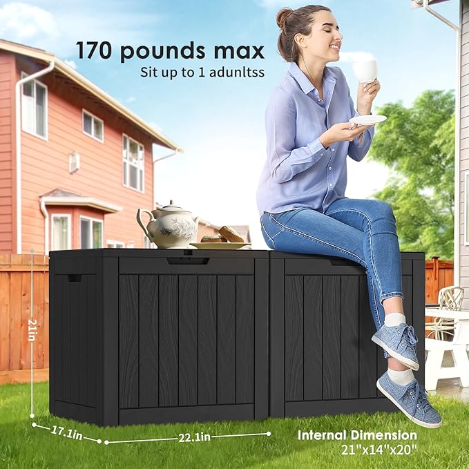 DRATO Deck Boxes, 30 Gallon Outdoor Storage Box for Patio Cushion, Garden Tools, Waterproof and UV Resistant, Lockable (Black๏ผ30 Gallon)