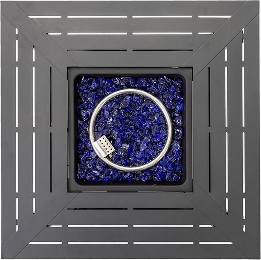 30'' Propane Fire Pit Table, 50,000 BTU Fire Table with Steel Lid, Big Legs, Blue Glass Stones.