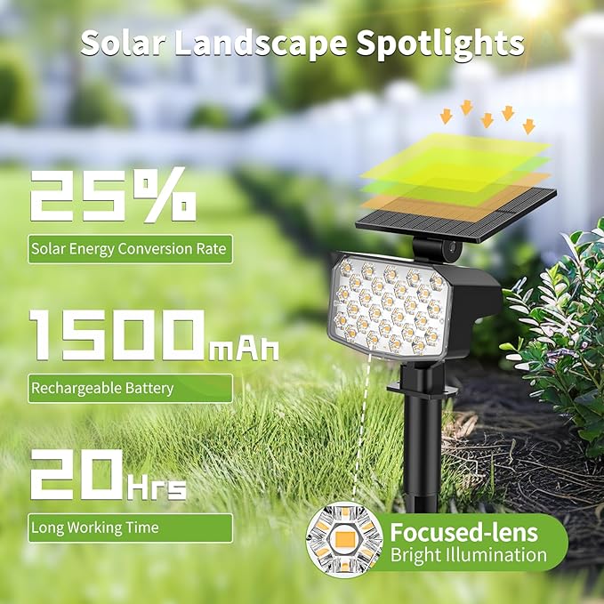 MinPea 8 Pack Solar Spot Lights Outdoor, 2-in-1 Solar Lights Outdoor Waterproof IP65, Solar Powered Landscape Spotlights 3 Modes for Yard Garden Pathway Driveway Tree(Warm White)