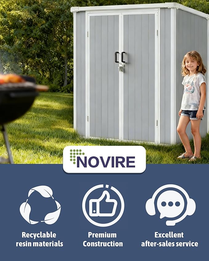 5x3 ft Outdoor Storage Shed with Floor, All-Weather Resin Tool Shed with 2 Shelves, Heavy-Duty Garden Shed for Yard, Bicycle, and Lawn Equipment, Easy Assembly, Aritic Light Gray