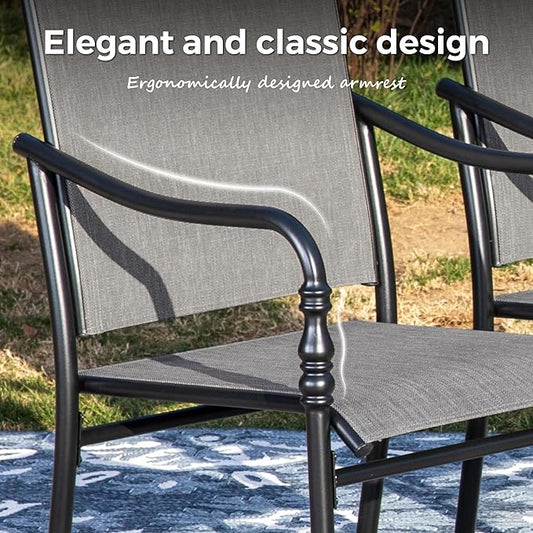 Patio Table and Chairs Set, 7 Pieces Patio Dining Set with 6 Textilene Chairs, and Round Outdoor Dining Table with Umbrella Hole for Garden Lawn Porch and Backyard Poolside, Grey