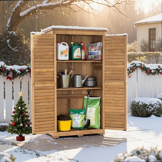 MCombo Outdoor Storage Cabinet, Garden Storage Shed, Outside Vertical Shed with Lockers, Outdoor 63 Inches Wood Tall Cabinet for Yard and Patio 0870 (Natural)