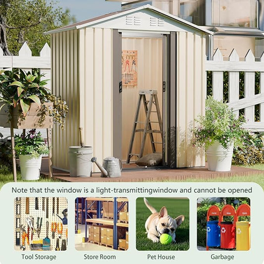 Outdoor Sheds 5FT x 3FT Outdoor Storage, Metal Anti-Corrosion Utility Tool House with Lockable Door & Shutter Vents,Outdoor Waterproof Garden Tool Metal Storage Sheds (White