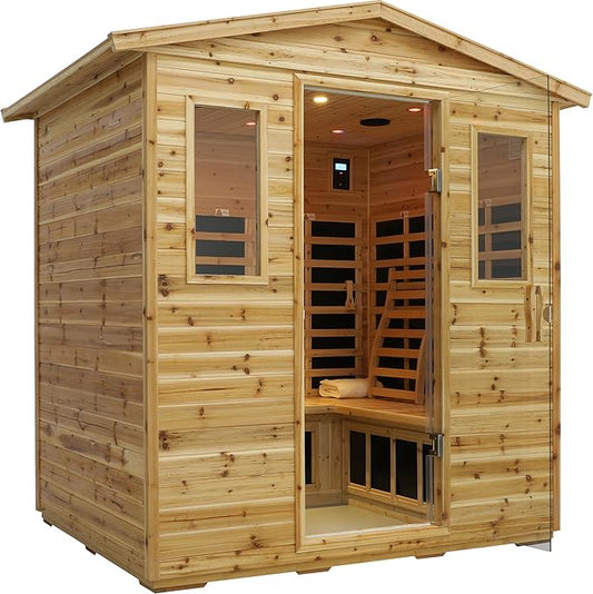 LTCCDSS 5-Person Low EMF Outdoor Far Infrared Sauna - Vast Interior- Hemlock Wood Sauna for Home - Bluetooth Speakers, Reading Lamps, Chromotherapy Lights, 81.1 * 60.6 * 83.5 in